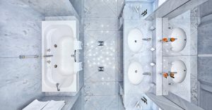 Badezimmer mit Badewanne in der Max Grundig Klinik, Blick von oben
